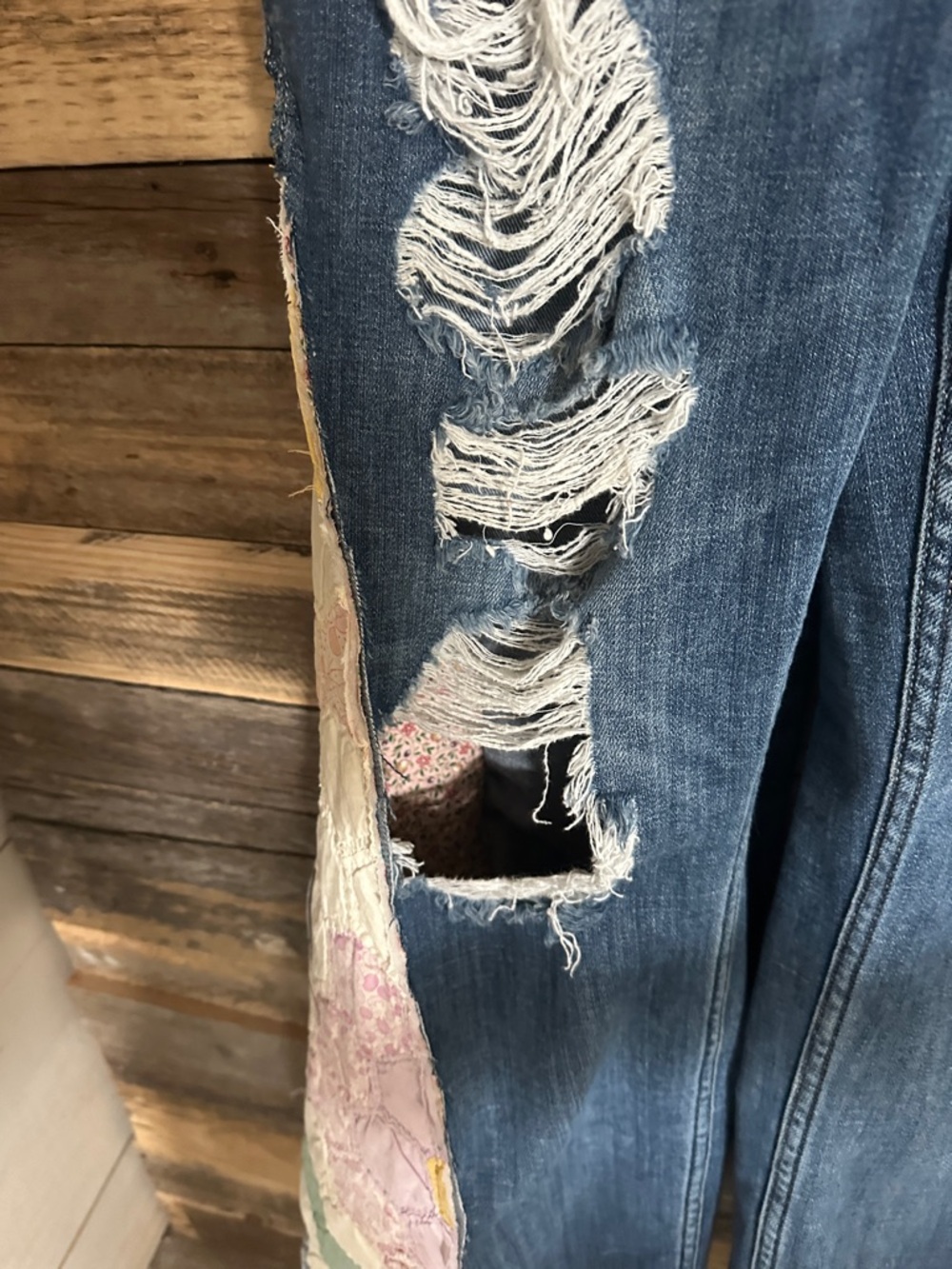 Denim upcycle vintage quilt Floral Patchwork Overalls - Picture 8 of 8